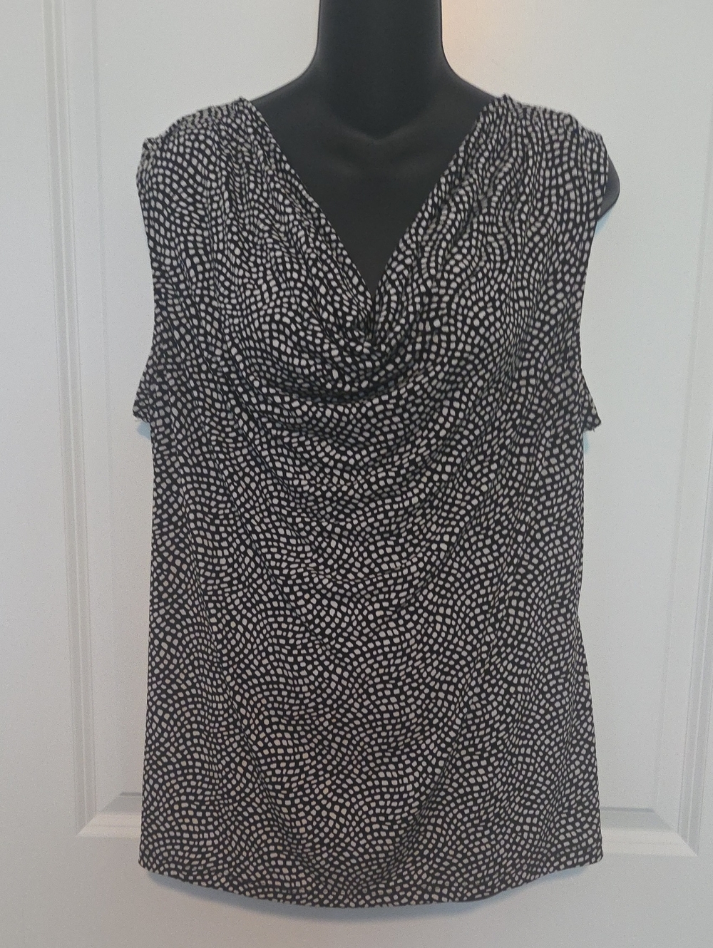 Charter Club Black and White Drape-Neck Sleeveless Top 1X